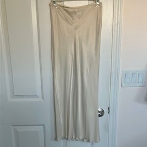 Zara Cream Ruched Maxi Satin Skirt